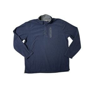 LL Bean Men's Sweatshirt 1/4 Button Navy Pinstripe Chest Zip Pocket Pullover XL